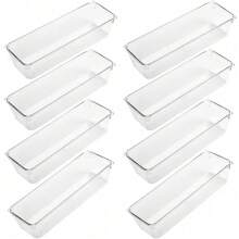 8pcs/Set Clear Drawer Organizers Plastic Storage Tray For Utensil Cutlery In Kitchen Desk Makeup Storage Bin Divider Decorations Autumn Decor Festival Decor Room Decor Home Decor Fall Decor Bedroom Decor - Clear - View 11