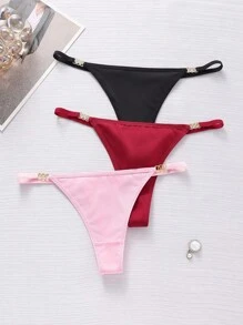 Snug Zone paquete de 3 bragas tipo tanga de unicolor simple con detalle metálico para mujer