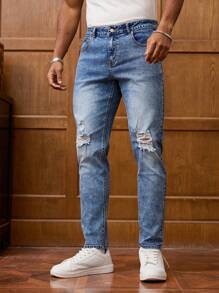 Manfinity Homme Große Größen Zerrissene Skinny Jeans für Herren