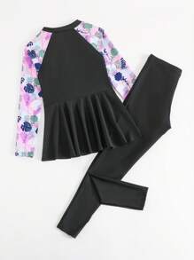 Conjunto de ropa de baño para niñas preadolescentes con parte superior tipo tank top de estampado tropical retazos y Bottom bikini, y bañador de manga larga, talla 8 a 9 años, conjunto de ropa para niñas pequeñas, conjunto de dos piezas para niñas, conjunto de ropa para niñas