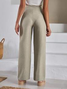 SHEIN Cottnline Women Front Two Sided Button Detailed Linen Pants - Apricot - View 2
