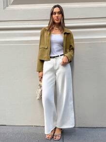 Siren Gaze 女士休闲翻领设计宽松修身拉链工装夹克，棕色老款长袖宽松夹克外套通勤休闲郊游老款返校教师冬季秋季 - 棕色 - 查看 3