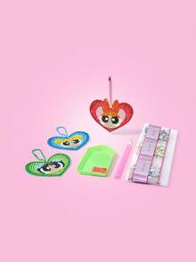 THE POWERPUFF GIRLS X SHEIN Tranh đính đá hình trái tim với họa tiết hoa, bong bóng, hoa mao lương - Nhiều màu - Xem 2