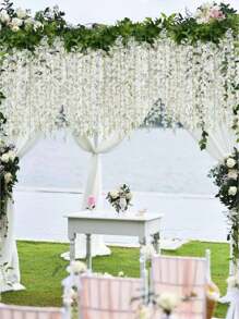 6 英尺 12 枝白色紫藤吊花人造紫藤藤蔓丝绸紫藤花花环适用于婚礼拱门派对花园家居装饰