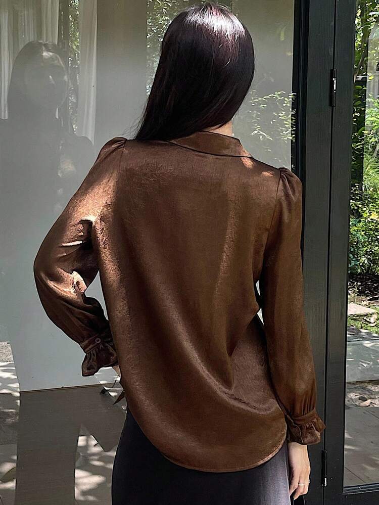 Elegant French Luxury Minimalist Solid Color Shirt Long Sleeve Top