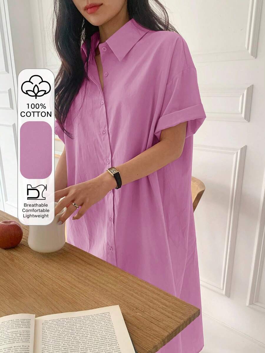 DAZY 女式宽松短袖中长衬衫裙