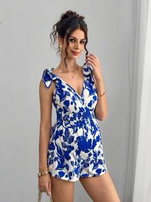 Momance 花卉印花无袖孕妇连体裤，休闲 - 藍白色 - 查看 4