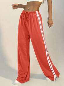 StreetHx 抽绳直筒休闲运动裤，简约时尚，适合日常穿着 - 橘色 - 查看 3