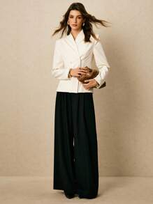 Poéselle 1 pieza Blazer elegante de unicolor y doble botonadura para mujer, blazer de mujer, blazer de doble botonadura, chaqueta de traje para mujer, blazer color marfil para otoño/invierno