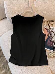 Breezaya Damen Lässig Rundhals-Tanktop mit bunter Strass-Verzierung