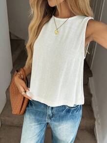 Easowa Summer Casual Pastoral Backless Button Blouse Linen Shirt Work Uniform Sleeveless Blouse - Apricot - View 4