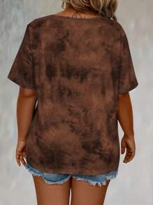 Plus Tie Dye Lace Up Front Tee Graphic Tees Women Tops - Multicolor - View 2