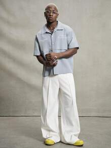 PAVTROS 男士休闲纯色宽松阔腿裤，前开缝，百搭白色超大裤，男朋友礼物，男士街头潮流，秋季 - 白色 - 查看 2