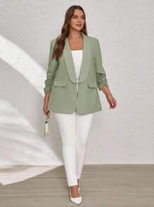 SHEIN Clasi 粉色加大码女士西装外套，优雅通勤和商务装，商务休闲女士绿色西装外套女士西装外套女士办公室穿着女士商务休闲上衣女士秋冬