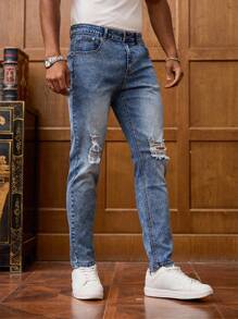 Manfinity Homme Große Größen Zerrissene Skinny Jeans für Herren