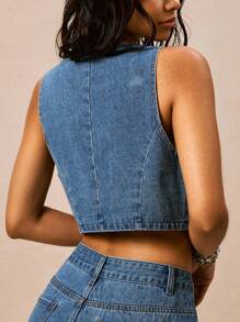 Easelle Women's Rhinestone Denim Vest Jacket, Fashion For Summer - Light Wash - View 2