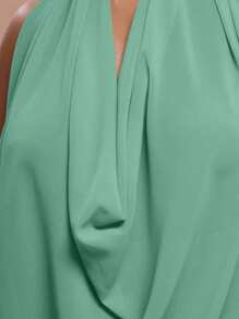 MUSERA Plus Size Chiffon Extreme Draped Halter Neck Backless Top For Going Out, Sexy, Club, Holiday, Rave, Festival, Concert, Spring Summer - Teal Blue - View 6