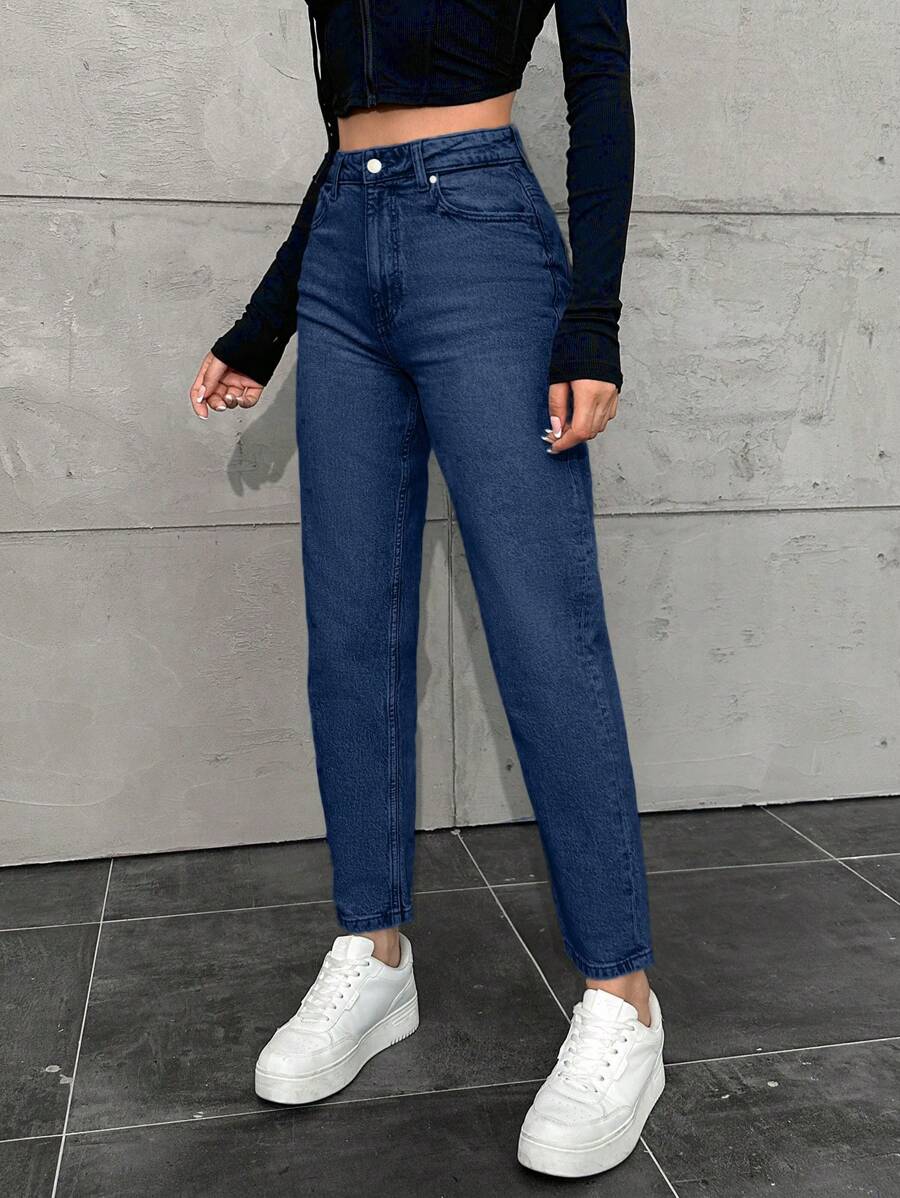 EURMUSE Quần Jeans Ống Đứng 100% Cotton Cho Nữ - Màu xanh bụi bặm - Xem 1