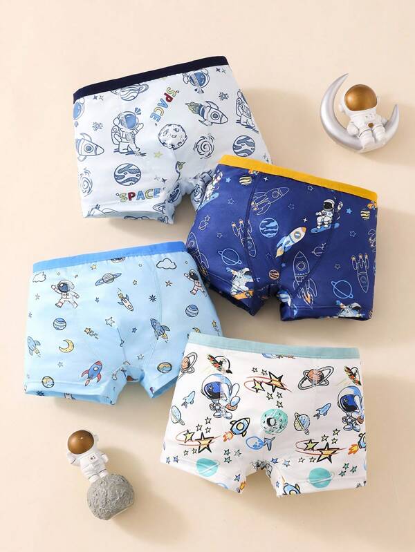 4pcs/Pack Spaceship Print Boys' Boxer Briefs