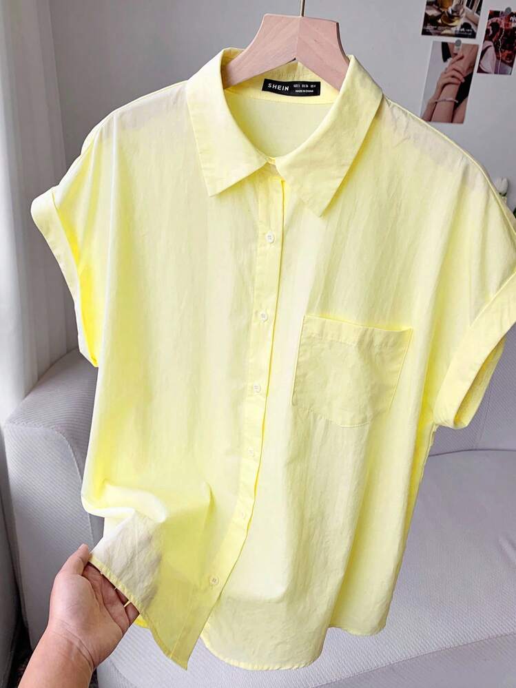 Comfortcana Blusa Feminina de Manga Curta Solta e Casual para Verão - Amarelo - Visão 5