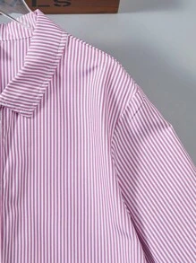 1pc Teen Girl Casual Striped Long Sleeve Long Shirt Shirts For Girls - Pink - View 6