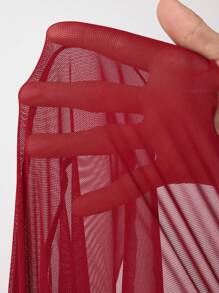 Menodora SHEIN Sport 女式纯色扭纹短款背心和不对称下摆迷你裙运动套装 - 酒紅色 - 查看 8