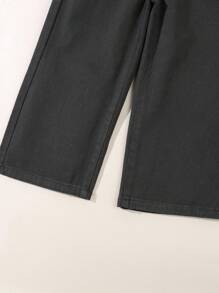 SHEIN Young Girl Casual Boho Holiday Paperback Waist Flat Pockets Wide Legs Jeans, Daily Fall Winter - Black - View 4