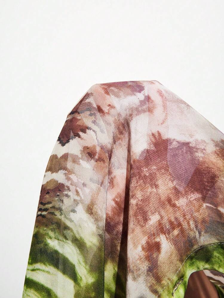 SHEIN Maija Farbenfroher Tierprint Hemdkragen Langarm Loose Fit Taillenbindung Midi Kleid, Chiffon Stoff Boho Stil für Lässig Ausflüge, Partys, Herbst