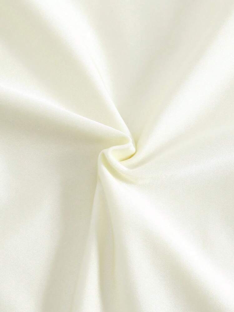 Swim Oasis Conjunto de 2 peças com maiô de uma peça elegante com decote ombro a ombro, tecido sólido com decoração floral 3D e saia longa, para praia e férias, estilo boho para o verão - Bege - Visão 8