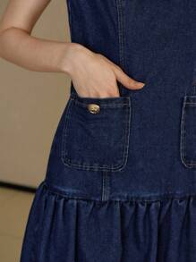 MOTF PREMIUM POCKET A LINE DENIM DRESS - Blue - View 6