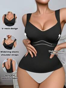 SHEIN 1 件女士无缝塑身吊带背心，腰腹塑形，简约设计，可外穿，塑身 - 黑色 - 查看 4
