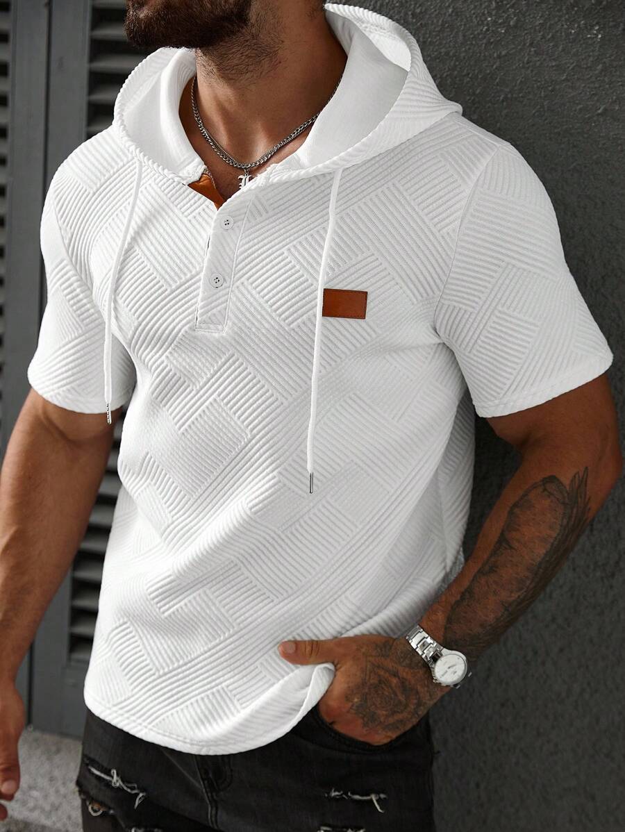 Manfinity Homme Men's Casual Graphic Print Drawstring Hooded Short Sleeve T-Shirt - White - View 1