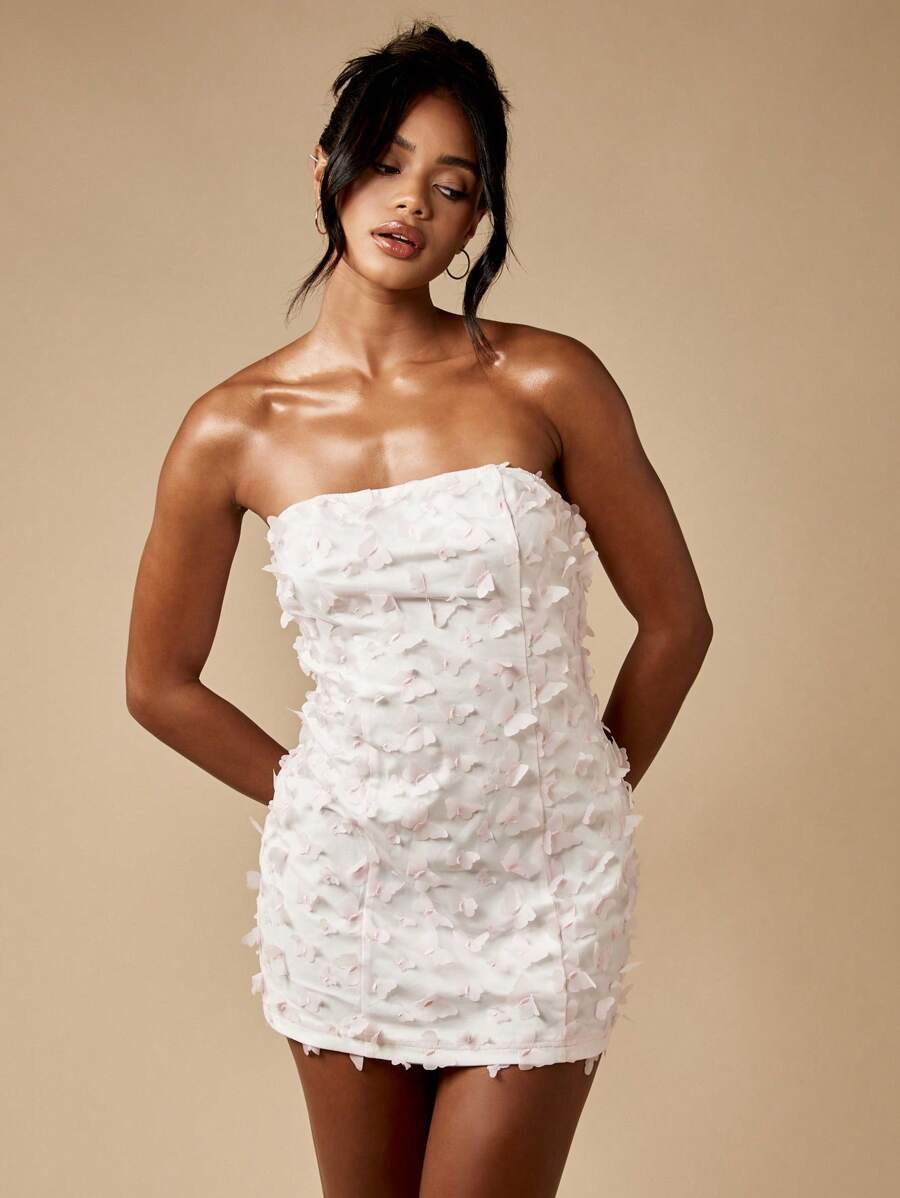 ruched butterfly dress MISSGUIDED Strapless Butterfly Textured Mini Dress With Ruched  Details｜MISSGUIDED