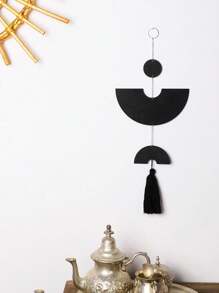 ROMWE Goth 1pc Wood Chips Round Light Luxury Bohemian Decorative Pendants,Living Room Room Wall Decoration, Pendant, Semi-Circular Disc Geometric Fringed Home Wood Products, Holiday Gift Pendant,Home Decor