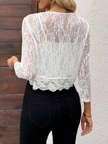 EMERY ROSE Women's Lightweight See-Through Lace Cropped Jacket, Spring/Summer Cute Tops Going Out Tops Women Summer Tops Babydoll Top Going Out Tops Basic Tops Fall Tops Going Out Top Babydoll Tops Work Blouses For Women Cute Summer Tops Modest Tops Vacation Tops Going Out Tops Women Summer Tops Babydoll Top Going Out Tops Basic Tops Fall Tops Going Out Top Babydoll Tops Work Blouses For Women Cute Summer Tops Modest Tops Vacation Tops Work Tops Women Classy Tops Casual Tops Tops For Going Out Basic Top - White - View 2