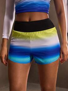 Powerista Colorblock Elastic Waist Summer Fashion Sports Shorts - Blue - View 5