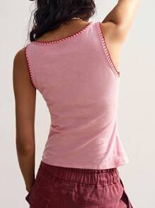 Bohemela Pink Summer BOHO Beach Holiday Women Tank Top,Tropical Floral Seashell Graphic Pattern Beaded Knit Slim Fit Sleeveless Casual Vacation Style Tee - Pink - View 7