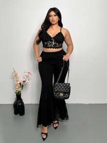 Firerie Plus Size Elegant Lace Camisole For Spring/Summer Holidays - Black - View 7
