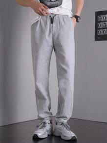 SHEIN Teen Boys' Casual Comfy Plaid Drawstring Jogger Pants, Versatile For Outings And Daily Wear