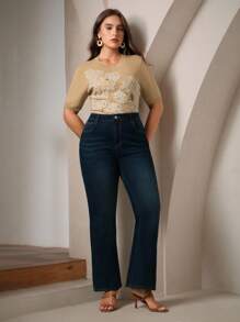 Anewsta 女士优雅刺绣蕾丝拼布镂空百搭T恤针织毛衣