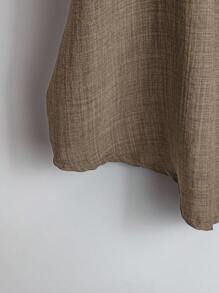 Rusticease 大码女式纯色V领卷袖衬衫，女式西装 - 駝色 - 查看 8