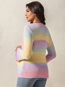 Boho Mama 孕妇渐变针织修身毛衣，休闲度假西部西部服装女士波西米亚风女士服装波西米亚风时尚