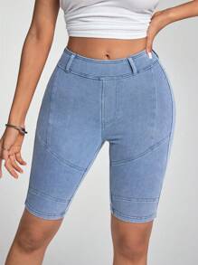 Flexra Women's Stretchy Casual Versatile Knit Denim Shorts - Light Wash - View 3