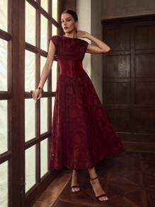 ZEYLAH 束腰拉链连衣裙 - 紅色 - 查看 1