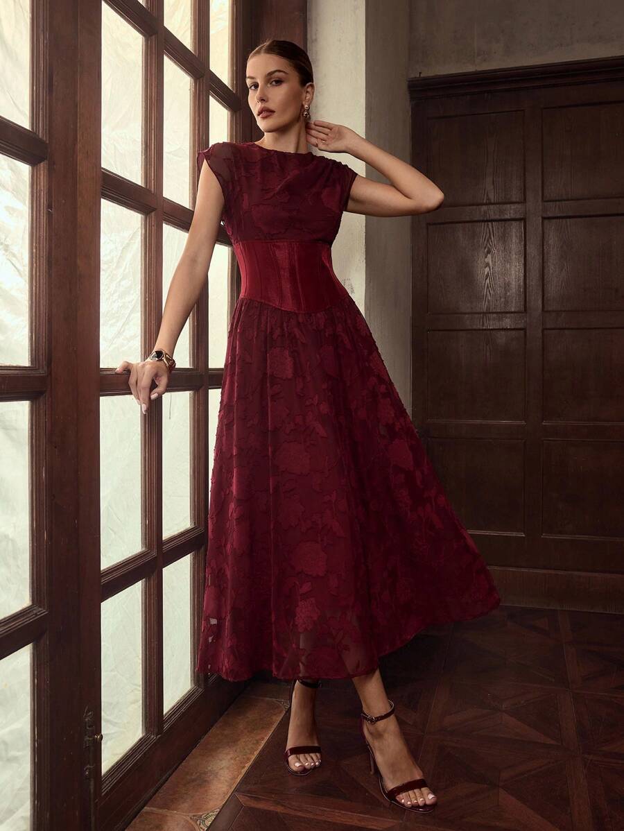 ZEYLAH 束腰拉链连衣裙 - 紅色 - 查看 1