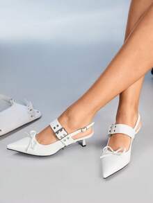 CUCCOO GRLICON Giày sandal đế xuồng hở lưng màu đỏ mũi nhọn phong cách mới cho nữ - trắng - Xem 5