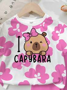 年轻女孩休闲卡通图案短袖短裤两件套，适合夏季