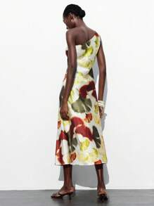 Maija 秋季女士枫叶印花度假风无袖连衣裙，优雅夏威夷风格连衣裙，适合婚礼宾客，性感派对礼服，生日礼服