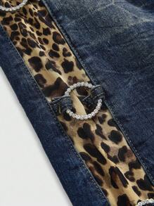 ROMWE J-Fashion Y2K Gyaru 原宿低腰豹纹复古紧身超低腰女式牛仔裤 - 藍色 - 查看 3