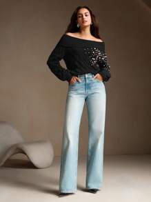 Anewsta Jersey de punto elegante con adornos de perlas, estilo francés para mujer - Negro - Ver 6